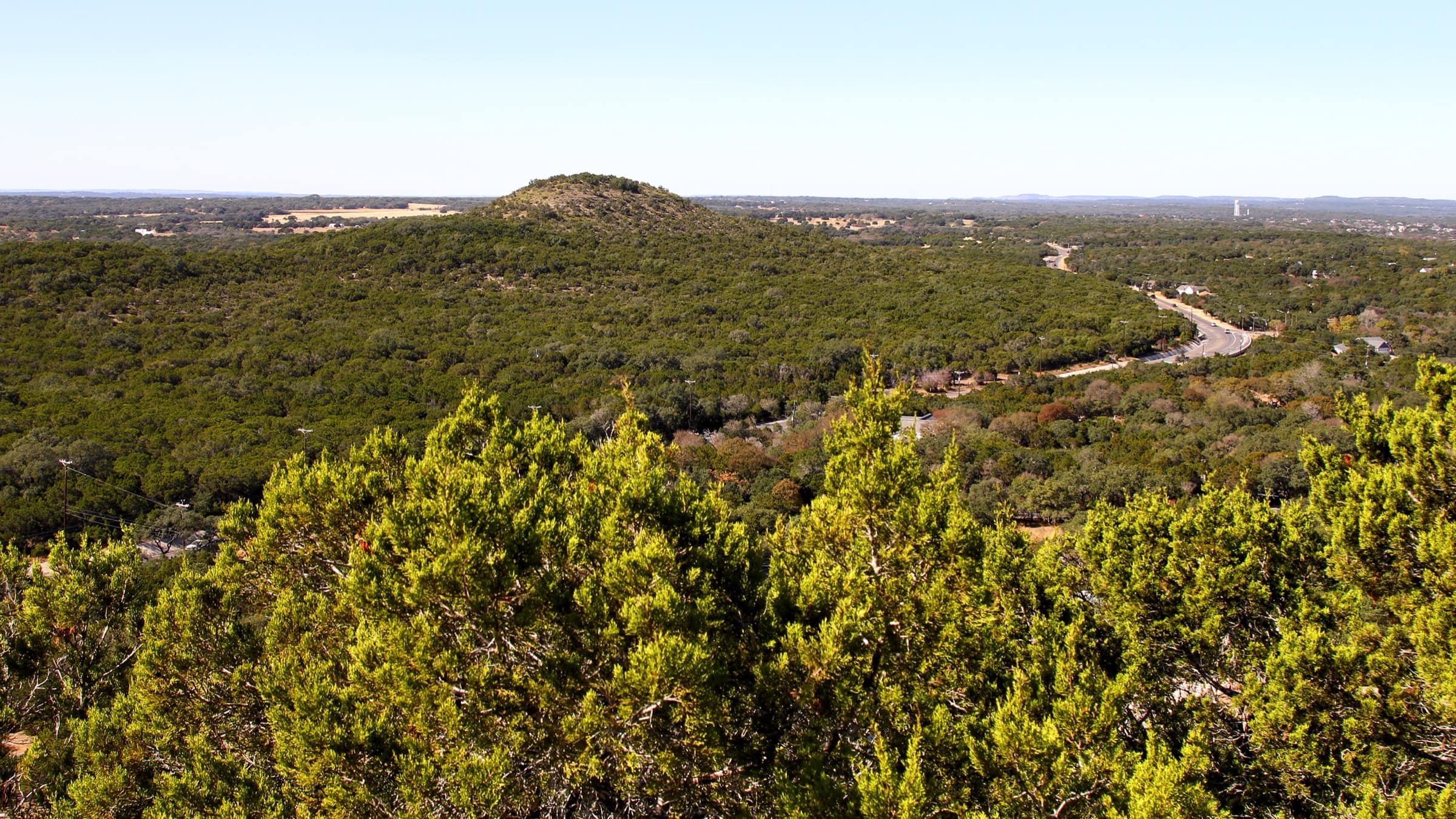 The view west over the Wimberley valley and the cedar hills from the summit of Old Baldy